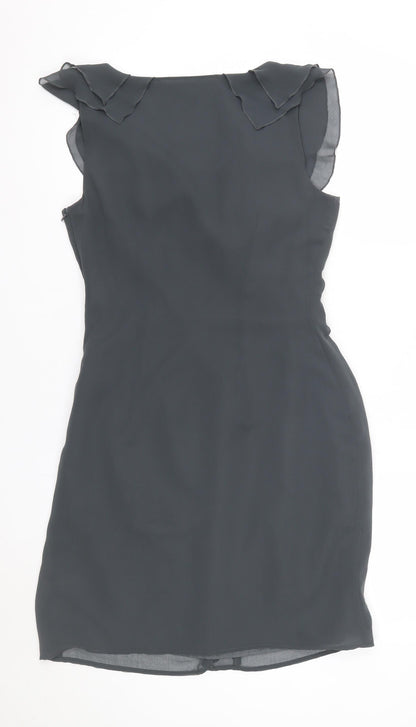 Et Vous Women Grey Size 10 Shift Ruffle Chiffon Party Dress