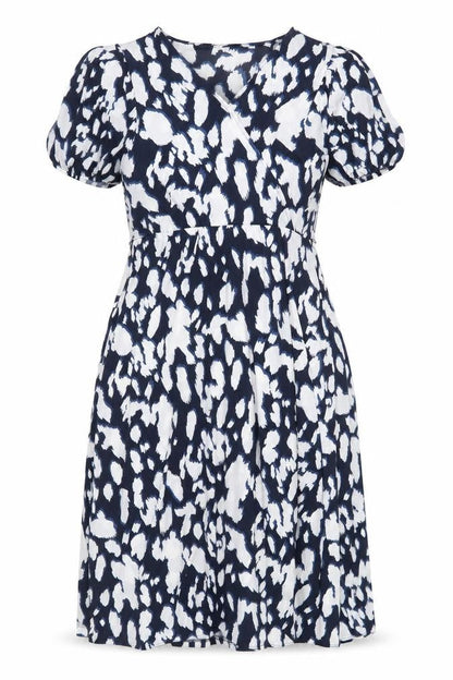 Et Vous Women’s Blue Animal Print Puff Sleeve Short Dress Size 8