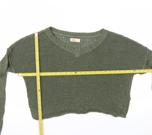 Hollister Womens Green V-Neck Knit Pullover Jumper Size S