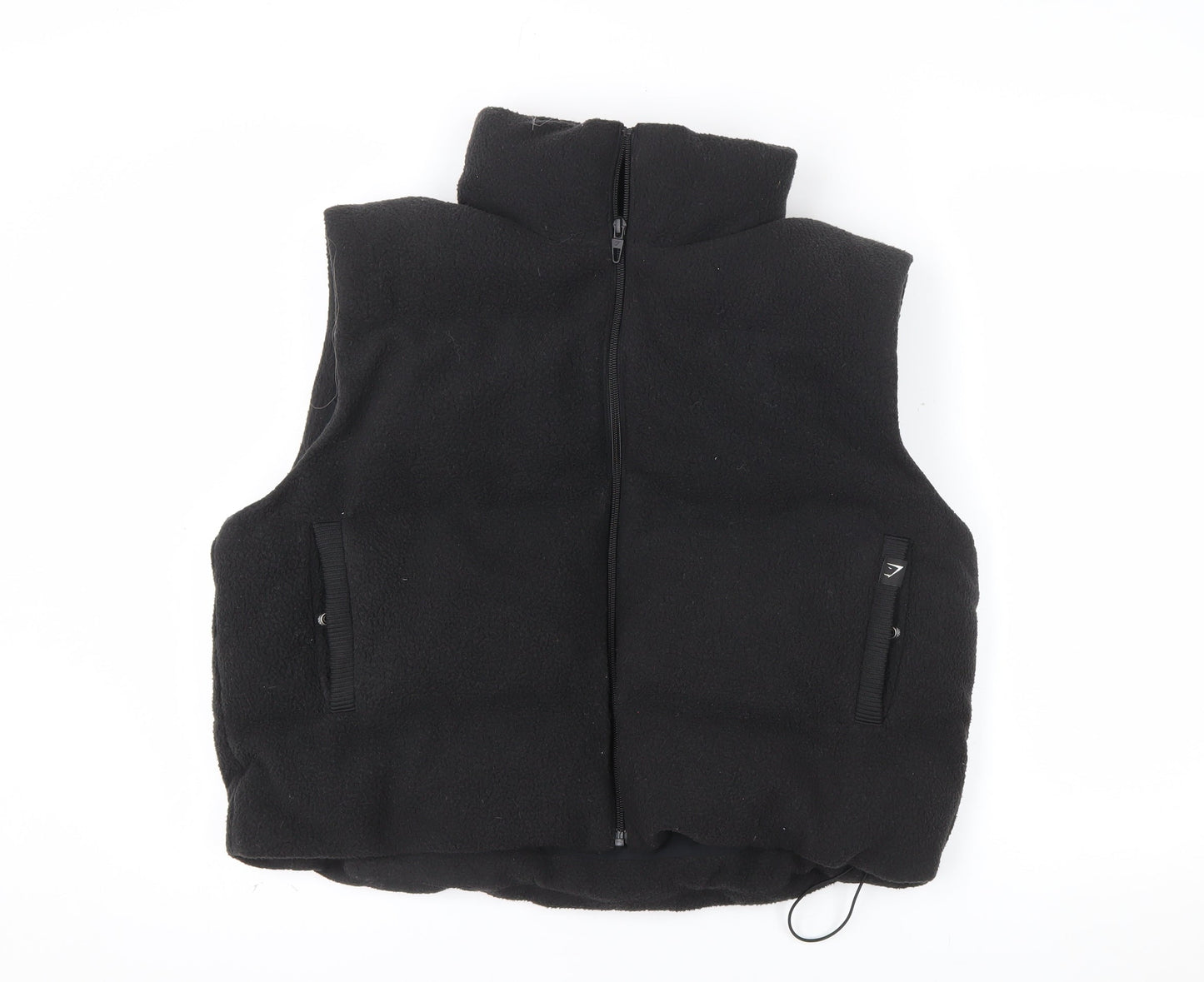 Gymshark Women's Black Fleece Waistcoat L Bodywarmer Zip Pockets Casual