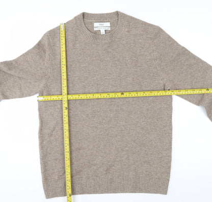 Marks and Spencer Men's Beige Lambswool Crew Neck Jumper Size S