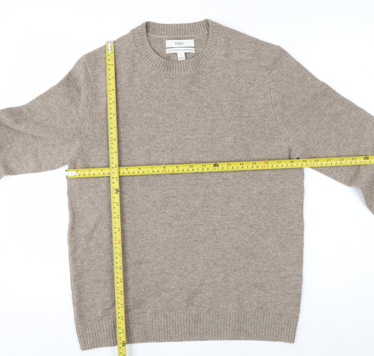Marks and Spencer Men's Beige Lambswool Crew Neck Jumper Size S