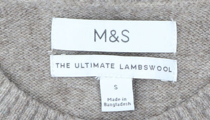 Marks and Spencer Men's Beige Lambswool Crew Neck Jumper Size S
