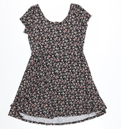 New Look Women’s Black Floral Fit & Flare Jersey Dress Size 10