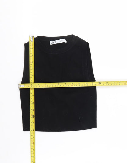 Zara Women's Black Cropped Sleeveless Slim Knit Tank Top S