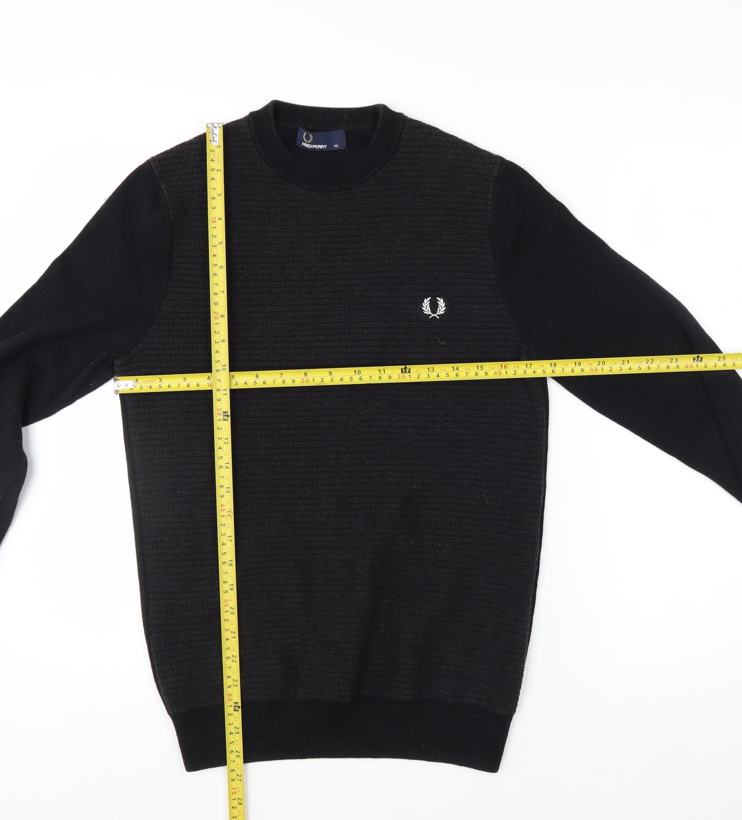 Fred Perry Men's Black Wool Cotton Crew Neck Jumper XS