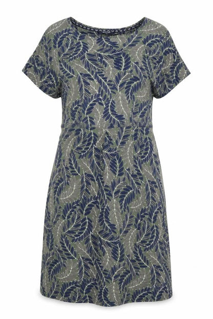 Front view of Maine New England Women’s Green Floral Jersey Shift Dress, size UK 20