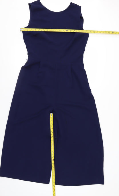 Warehouse Women Navy Blue Jumpsuit Size 12 Wide-Leg Sleeveless Elegant