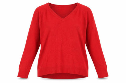 Gap Women's Red V-Neck Long Sleeve Wool Blend Jumper Size M