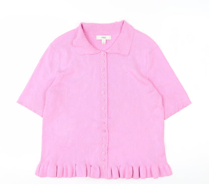 Marks and Spencer Women’s Pink Collared Short Sleeve Cardigan L