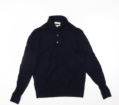 Marks and Spencer Men’s Blue Merino Wool Collared Henley Jumper M