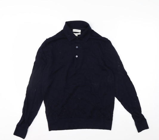 Marks and Spencer Men’s Blue Merino Wool Collared Henley Jumper M