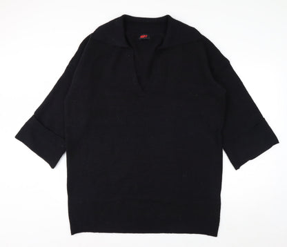 MissPap Women's Black V-Neck Knit Pullover Jumper M 3/4 Sleeve