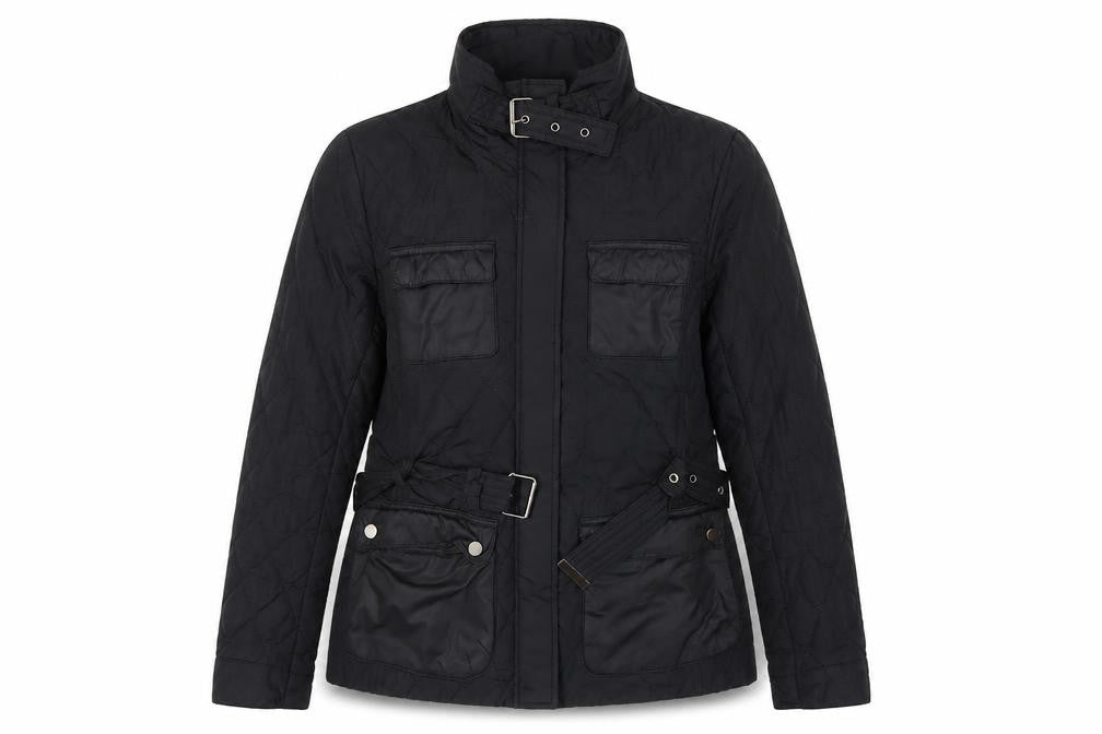 H&M Womens Black Quilted Belted Mid-Length Jacket Size 10