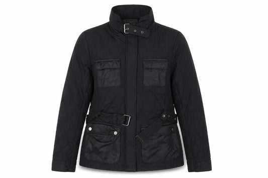 H&M Womens Black Quilted Belted Mid-Length Jacket Size 10