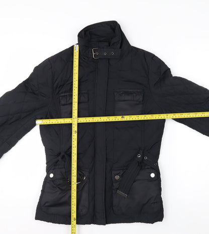 H&M Womens Black Quilted Belted Mid-Length Jacket Size 10