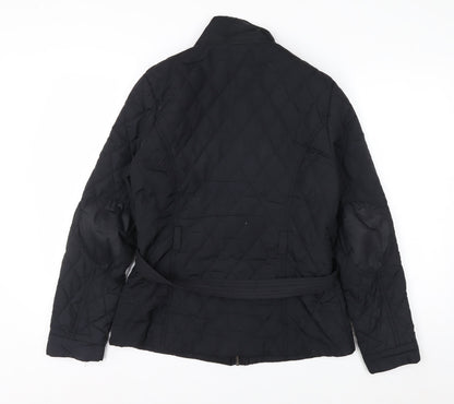 H&M Womens Black Quilted Belted Mid-Length Jacket Size 10