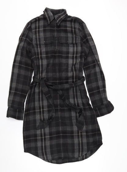 Ralph Lauren Women Black Plaid Cotton Belted Shirt Dress Size 2