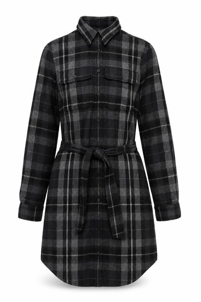 Ralph Lauren Women Black Plaid Cotton Belted Shirt Dress Size 2