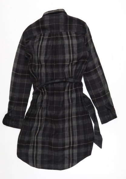 Ralph Lauren Women Black Plaid Cotton Belted Shirt Dress Size 2