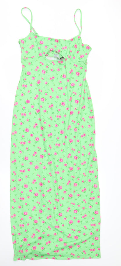 ASOS Women Green Floral Slip Dress Size 10 Sleeveless Midi
