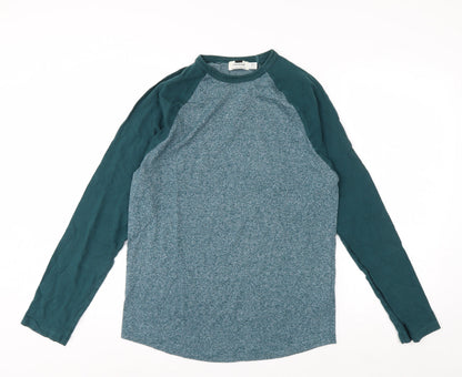 Topman Men's Blue Long Sleeve Colourblock Casual T-Shirt Size S