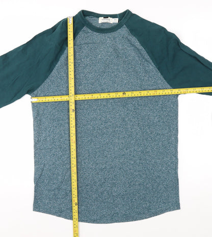 Topman Men's Blue Long Sleeve Colourblock Casual T-Shirt Size S