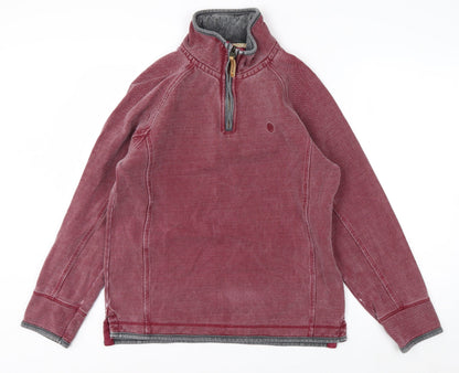 FatFace Men's Red 1/4 Zip Pullover Sweatshirt S Cotton Casual