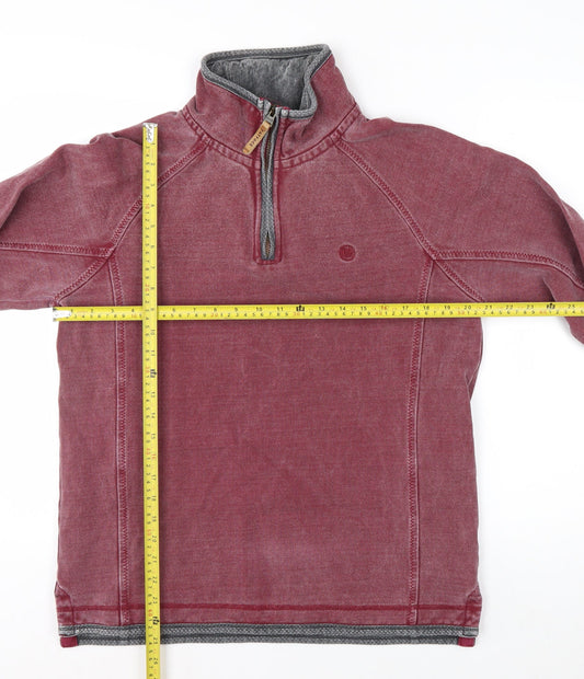 FatFace Men's Red 1/4 Zip Pullover Sweatshirt S Cotton Casual
