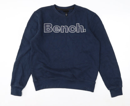 Bench Men’s Blue Sweatshirt S Pullover Crew Neck Logo Cotton Blend