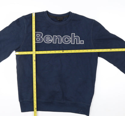 Bench Men’s Blue Sweatshirt S Pullover Crew Neck Logo Cotton Blend