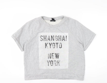 H&M Womens Grey Short Sleeve Pullover Sweatshirt Size 12 Graphic Print