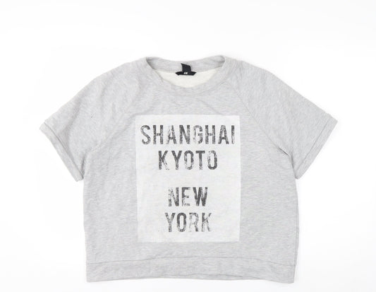 H&M Womens Grey Short Sleeve Pullover Sweatshirt Size 12 Graphic Print