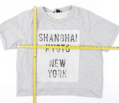 H&M Womens Grey Short Sleeve Pullover Sweatshirt Size 12 Graphic Print