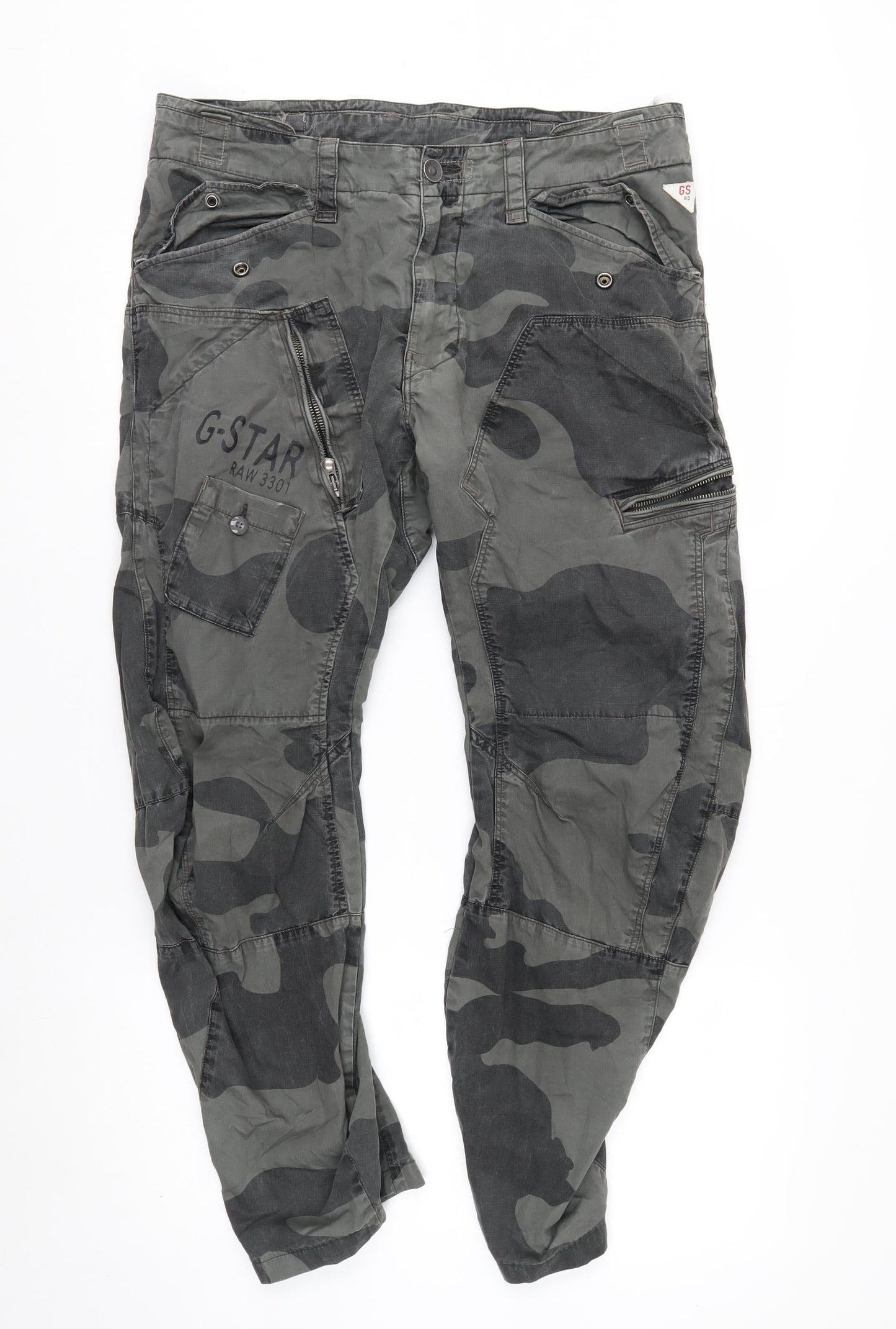 G-Star RAW Men’s Green Camouflage Cargo Tapered Trousers Size 34x32
