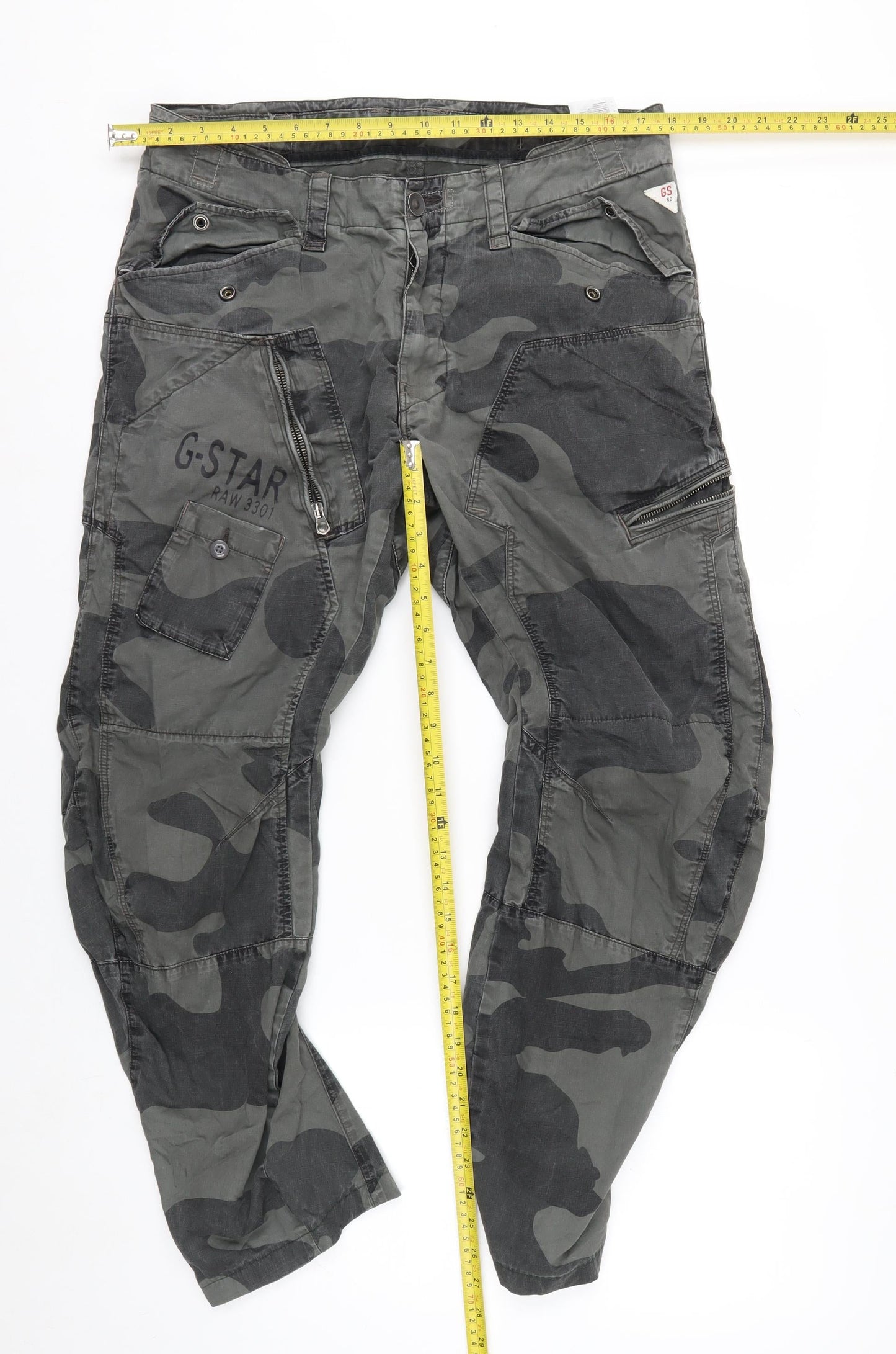 G-Star RAW Men’s Green Camouflage Cargo Tapered Trousers Size 34x32