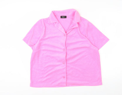 Klass Women's Pink Short Sleeve Collared Button-Up Blouse XL