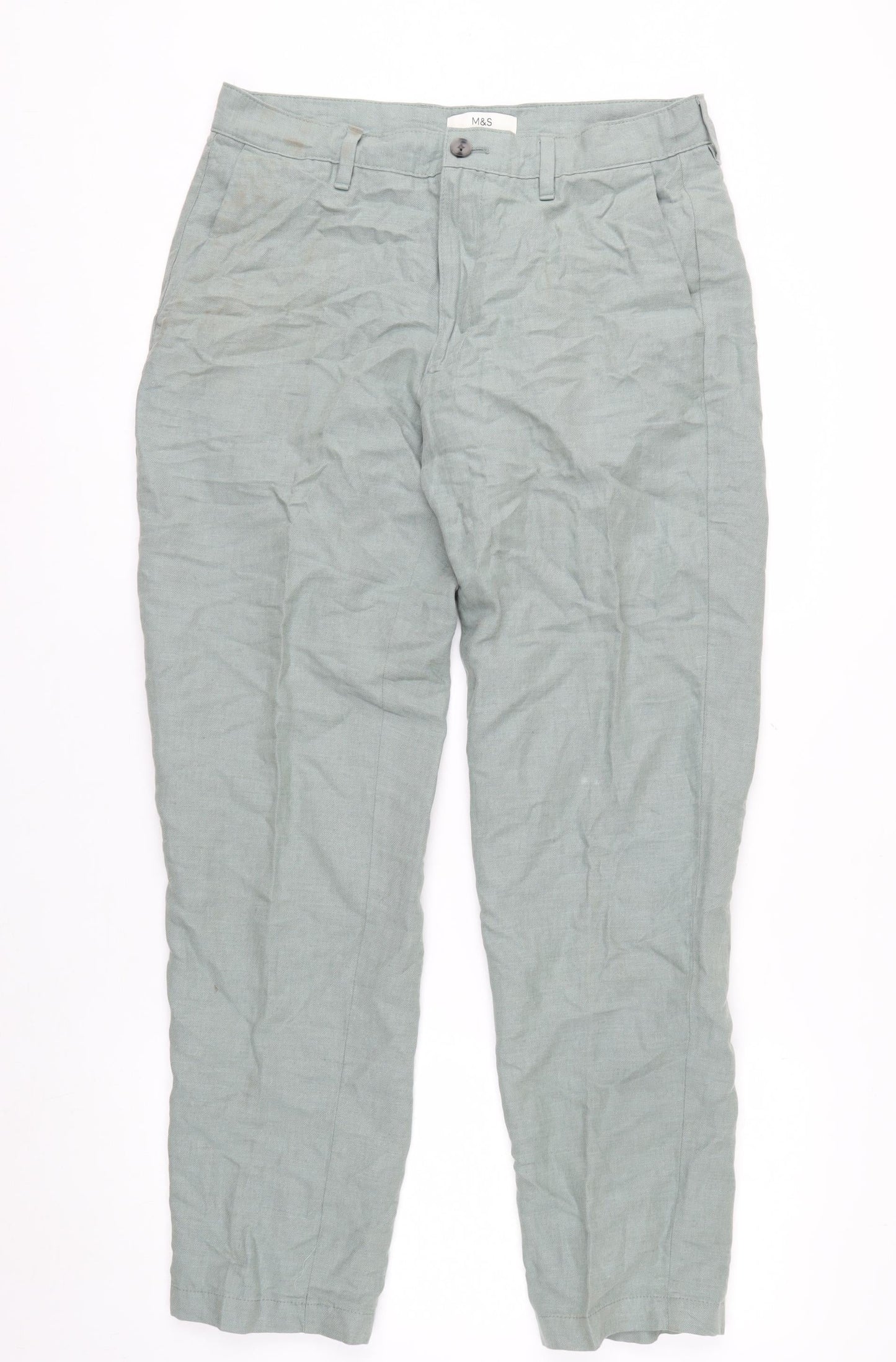 Marks and Spencer Men's Green Linen Blend Chino Trousers 32W 31L