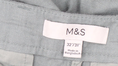 Marks and Spencer Men's Green Linen Blend Chino Trousers 32W 31L