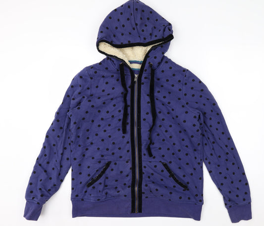 Boden Womens Blue Polka Dot Full Zip Hoodie Size M Lined Casual