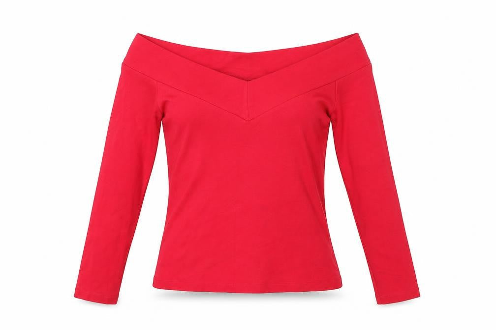 Karen Millen Women's Red Off Shoulder Long Sleeve Slim Fit Jersey Top Size 12