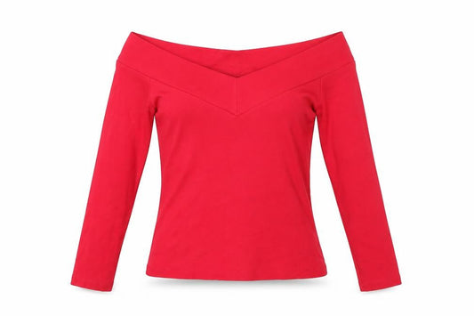 Karen Millen Women's Red Off Shoulder Long Sleeve Slim Fit Jersey Top Size 12