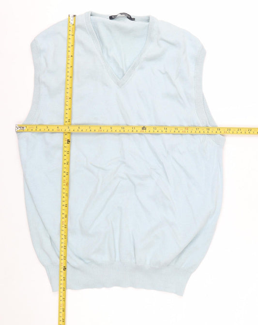 WoolOvers Men's Blue Cotton Cashmere V-Neck Sleeveless Jumper L