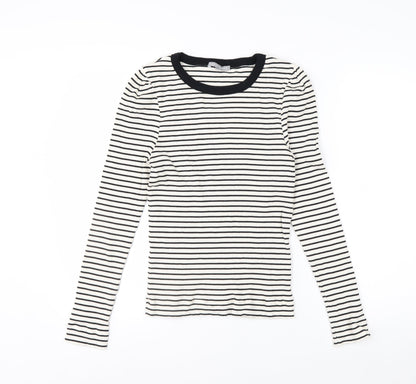 Oliver Bonas Women’s White Black Striped Long Sleeve Cotton Top Size 10