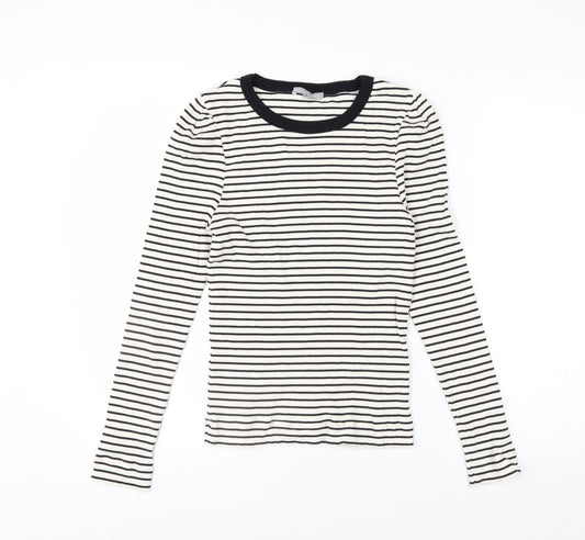 Oliver Bonas Women’s White Black Striped Long Sleeve Cotton Top Size 10