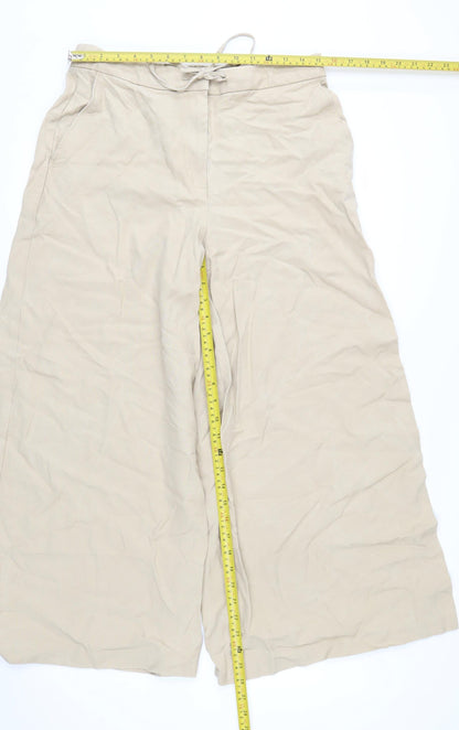 Marks and Spencer Women's Beige Wide-Leg Cropped Drawstring Trousers Size 14