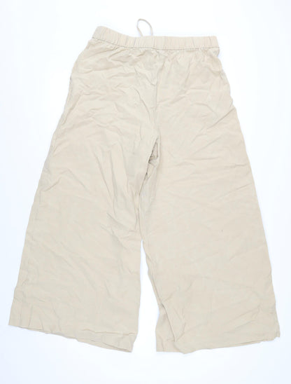 Marks and Spencer Women's Beige Wide-Leg Cropped Drawstring Trousers Size 14