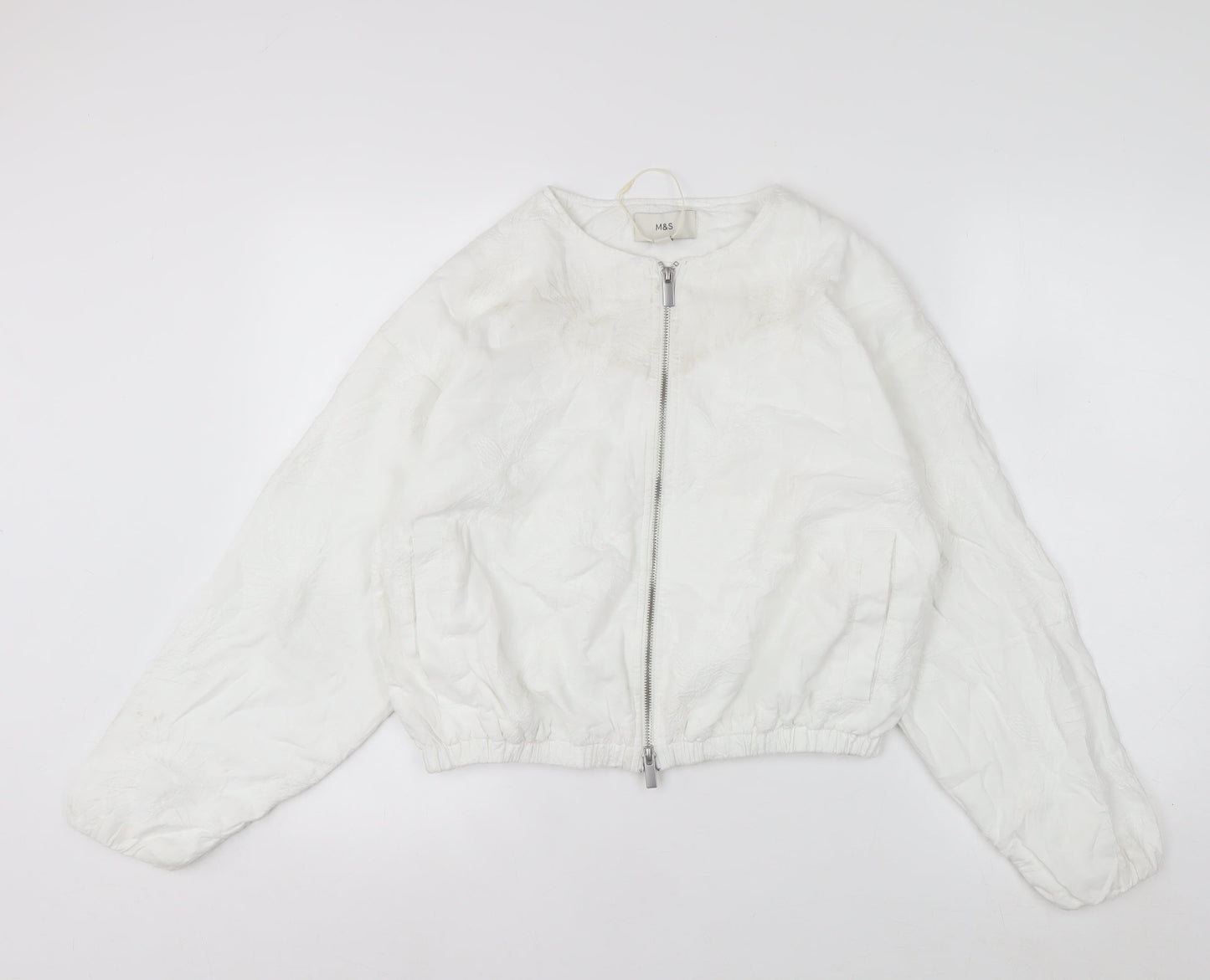 Marks and Spencer Women's White XS Embroidered Linen Bomber Jacket