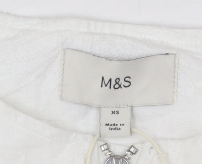 Marks and Spencer Women's White XS Embroidered Linen Bomber Jacket