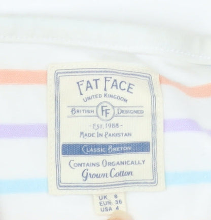 Fat Face Women's Multicoloured Striped Long Sleeve Cotton T-Shirt Size 6